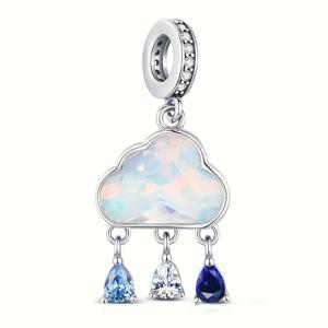 TEMU 싱글 엘레강스 925 실버 도금 컬러풀 구름과 빗방울 비즈 펜던트, 합성 지르코니아 세트, 여성 주얼리 제작을 위한 오리지널 팔찌 및 목걸이로 완벽, 일상 캐주얼 파티 주얼리, 크리스마스에 적합