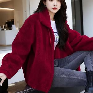 TEMU 겨울 패션 웨스턴 스타일 양면 코랄 스탠드업 칼라 따뜻한 지퍼 후드티 여성용 다용도 플러시 코트