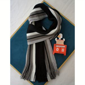 TEMU 트렌디한 남성용 스카프, 디자인과 대비되는 색상의 아크릴 소재로 제작되었으며, 따뜻하고 패셔너블한 태슬 장식으로 아웃도어 활동에 적합합니다.