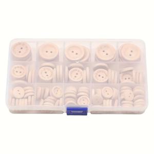 TEMU 150개 빈티지 이중 구멍 원형 나무 단추 세트 (각인 글자 포함), 보관 상자 포함 - 부드러운 표면과 섬세한 조각 특징, 프로젝트에 적합.