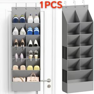 TEMU 11포켓 헤비듀티 신발 및 잡화용 접이식 문걸이 정리백 - 부직포 소재 11구획 수납, 공간절약형 문걸이 정리함 (현관, 옷장, 기숙사용) - 연회색/블랙