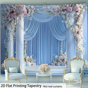 TEMU 2D 평면 프린팅 커튼 1개 - 초대형 사이즈 - 우아한 연청색 꽃무늬 풍경 - HD 디지털 프린팅 대형 태피스트리 - 폴리에스터 - 홈 - 무료 걸이 클립 포함