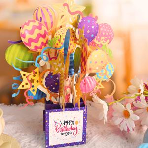 TEMU 생일 축하 풍선 팝업 카드, 모든 사람에게 이상적, 생일 선물, 홈 , 파티 초대 카드