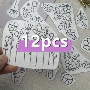 TEMU 12개 세트 꽃무늬 포켓 자수 스티커 - 세탁 가능한 수용성 크로스 스티치 패치, 초보자 친화적 DIY 의류 장식 (청바지 & 티셔츠용), 봄 여름 우아함 다양한 색상 및 사이즈