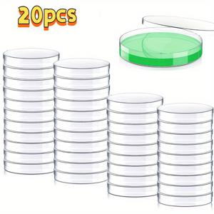 TEMU 20개 (20매) 스냅락 뚜껑 포함 - 투명, 겹쳐 보관 가능, 공간 절약형 디자인 - 미생물학, 분자 생물학, 세포 배양용 - 실험실, 학교, 상업적 사용에 적합, 안전한 잠금 기능, 페트리 접시, 과학 학생용