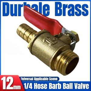 TEMU 1/4인치 튼튼한 구리 볼 밸브 (호스 바브 및 12mm 수선), 빨간색 레버 핸들 장착, 에어 컴프레서, 에어 파이프, 물 파이프 피팅용 차단 밸브로 설계