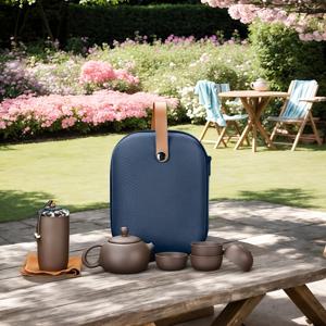 TEMU 손으로 만든 휴대용 이징 찻주전자 세트 (궁후 차용), 여행, 가정, 사무실 및 야외 사용에 적합, 세라믹 찻주전자 및 컵 포함 (여행용)