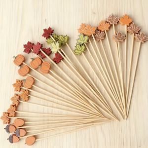 TEMU 가을 수확 분위기 100개입 창의적인 나무 장식 피크 (단풍잎/호박/도토리) - 과일 플래터/페이스트리/칵테일 장식용, 파티/저녁 식사/애프터눈 티에 이상적, 컴팩트하고 휴대 가능