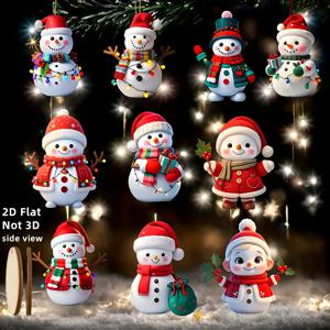 TEMU 2D 플랫, 10개 클래식 눈사람 장식 세트 - 조절 가능한 팔과 얼굴, 걸이 고리 포함, 접착제 없음/무접착 조립, 스카프, 모자, 웃는 얼굴/찡그린 얼굴이 있는 내구성 있는 인공 눈사람 피규어, 크리스마스 트리 및 겨울 홈 데코레이션용 (2D 플랫)
