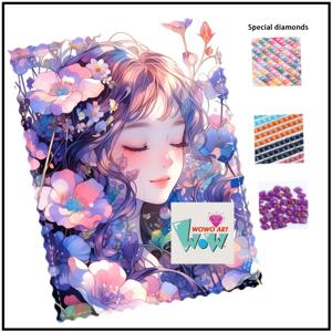 TEMU 워우 아트, 퍼플 플라워 걸, 5D 페인팅, 100% 레진 , 무지개빛 , AB , 요정 먼지 액센트, 플록드 캔버스, 접착 스티커 포함, 완벽한 도구 세트, 박스 포장, 페인팅 애호가를 위한 필수 아이템