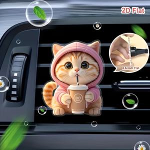TEMU 2D 평면, 1개 귀여운 고양이 리필 가능 차량용 공기 청정기 퍼퓸 디퓨저 클립, 차량 벤트 차량 내부 액세서리, 차량용 향기 디퓨저, 