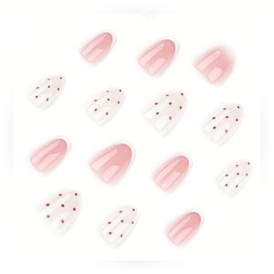 TEMU 24개 아몬드 모양 물방울 네일 세트 | 재사용 가능한 프렌치 스타일 화이트 웨어러블 네일 (파티, 결혼식, 데일리), 핸드메이드 네일 팁, 진주색 끝