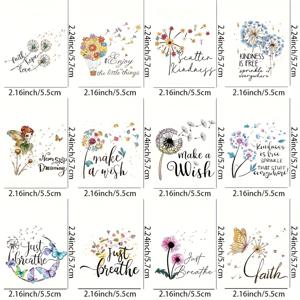 TEMU 민들레와 축복의 편지 UV DTF 전사지 12개 세트, 방수, 긁힘 방지, 할로우 효과, 머그, 커피컵, 16oz Libbey 유리컵, 휴대폰 케이스, 세라믹 머그, 40oz 물병, 컵랩, 기타, 자전거, 자동차 장식용지, 휴일 및 기념일 축복, 생일 선물용 (머그컵은 포함되지 않음)