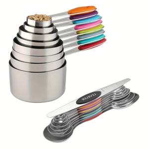 TEMU 8/17개입 계량 스푼 및 컵, 양면 자석 계량 스푼, 눈금이 있는 베이킹 도구, 스테인리스 스틸 계량 스푼 및 컵 세트, 스크레이퍼가 있는 조미료 스푼