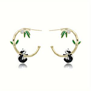 TEMU 귀여운 곰돌이, 오일 드립 기술로 제작된 귀여운 소형 동물 귀걸이, 여성용 스타일리시하고 매력적인 주얼리
