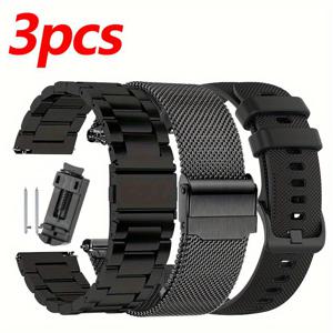 TEMU 3개 스마트워치 스트랩, 20mm 22mm 스테인리스 스틸 밀라네즈 스트랩 & 화웨이 & 가민 & 화미 & 샤오미 & 포실 & 아너 스마트워치 밴드 남성 및 여성용 메탈 손목 밴드