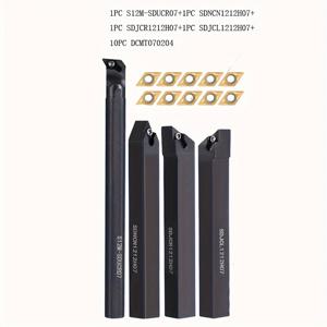 TEMU 턴잘라기 공구 비트 세트 14pcs - 생크 나사산 홀더 보링 바 4pcs + 10pcs 인덱서블 초경 인서트 DCMT070204 (도구기 나사산 공구용)