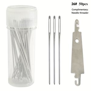TEMU 50개 크로스 스티치 특수 바늘 22/24/26 세 가지 선택 손수자수 DIY 자수 바늘 튜브 및 실 꿰매기 장치 포함