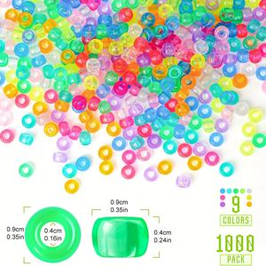 TEMU 1000개 야광 네온 글로우 비즈 - 팔찌, 머리끈, 목걸이 호환용 - DIY 공예, 키체인 제작용 야광 소형 비즈 대량 팩 (9mm)