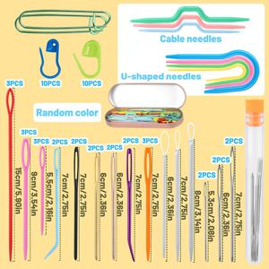 TEMU 실 바늘 세트, 뜨개질 바늘 컬렉션, 큰 구멍 뭉툭한 바늘 세트 (곡선 태피스트리 바늘, 플라스틱 재봉 바늘, 직조 바늘 실꿰기, 코바늘 및 스티치 마커 포함) - 코바늘 및 재봉용