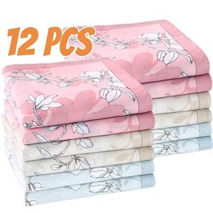 TEMU 여성용 부드러운 빈티지 플로럴 프린트 손수건 12개 세트, 다양한 색상으로 제공