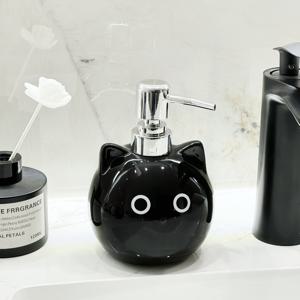 TEMU 1개 귀여운 만화 검은 고양이 세라믹 비누 디스펜서 480ml - 리필 가능한 프탈레이트 프리 펌프 병, 액체 비누, 샴푸, 샤워 젤, 핸드 소프, 컨디셔너, 주방 세제용 - 욕실, 호텔, 주방 싱크 필수품, 손 씻기 비누 디스펜서, 유쾌한 욕실 장식, 프탈레이트 프리 재질