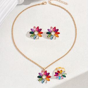 TEMU 여성을 위한 우아하고 플로럴 주얼리 세트 (귀걸이, 반지, 목걸이 포함). 봄, 여름 휴가, 결혼식, 파티, 졸업 파티, 친구 및 가족과 함께하는 캐주얼 외출에 완벽합니다. 휴일 및 어버이날 선물로 좋습니다.