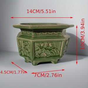 TEMU 대형 녹색 세라믹 보나사이 그릇, 세련된 꽃무늬 디자인 - 실내/실외 사용에 적합, 배수 구멍이 있는 테이블용 식물 용기, 보나사이 나무 그릇|전통 세라믹 그릇|장식 식물 용기, 보나사이 나무