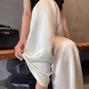 TEMU 여성용 하이웨이스트 레그 팬츠 - 가벼운 아이스 실크 원단, 봄/여름용 미드-스트레치 우아한 바지, 세탁기 사용 가능 솔리드 컬러 캐주얼 및 정장