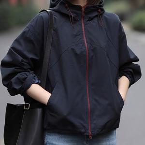 TEMU 봄가을 심플 패션 다용도 여행 스타일 솔리드 컬러 후드 컬러블록 지퍼 여성 신상 캐주얼 자켓 코트