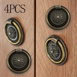 TEMU 어두운 색상 서랍 수납용 소형 손잡이 4개 세트, 협탁용 합금 단구멍 손잡이, 캐비닛 가구용 국화꽃 하드웨어 손잡이, 협탁 하드웨어 액세서리용 소형 국화꽃 당김손잡이