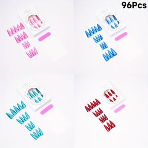 TEMU 96개 세트 롱 스틸레토 핑크 레드 블루 그린 그라데이션 캣아이 팁 아크릴 프레스온 네일 XXL 롱 핏 완벽한 인조네일 세트, 여성용 캣아이 네일 데일리 라이프 및 레이브 파티용