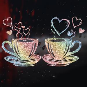 TEMU 하트 모양 커피 잔 2개 창문 유리 스티커, 반짝이는 하트 모양 커피 컵 타일 벽 장식, 거실, 식당, 주방, 카페, 사무실, 서재 및 거울 스티커에 적합