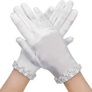 TEMU 1켤레 우아한 숏 새틴 장갑 여성용 드레스 장갑 손목 길이 신부 장갑, 프로모 콘서트 오페라 웨딩 연회 드레스, 웨딩 장식 | 우아한 장갑 디자인 | 새틴 질감