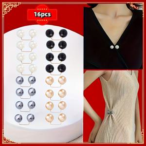 TEMU 16개 여성 의류 액세서리, 내구성 있는 플라스틱 패브릭 클립 - 드레스, 재킷, 셔츠용 다목적 패션 필수품, 진주 장식이 돋보이는 옷걸이 필수 아이템