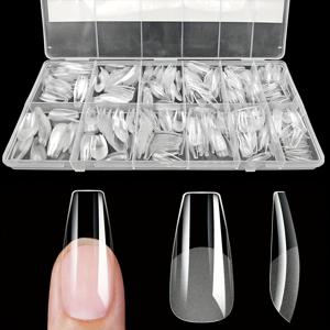 TEMU 600개 럭셔리 인조 네일 팁 | 알몽골, 코핀, 스틸레토, 타원형, 사각형 모양의 소프트 젤 손톱 팁 세미 매트 캡슐 | 투명하고 광택 있는 마감, ABS 소재, 여성용 풀 커버 익스텐션 및 네일 익스텐션 용품