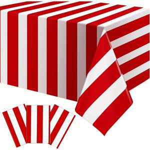 TEMU 3개 세트 카니발 테이블보, 빨간색과 흰색 줄무늬 플라스틱 테이블보 - 서커스 테마 파티, 영화의 밤, 생일, 크리스마스 장식용, 137x180cm
