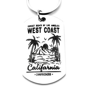 TEMU 캘리포니아 휴가 스타일! 웨스트 코스트 선셋 비치 스테인리스 스틸 키체인, 햇살 추억을 간직하세요, 서핑 애호가를 위한 필수 아이템, 가족과 친구를 위한 이상적인 선물