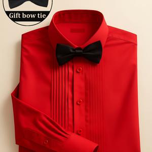 TEMU 남성용 정장 셔츠 - 버튼 칼라가 있는 우아한 웨딩 & 파티 셔츠, 긴팔 클래식 칼라, 신랑, 드레스맨, 비즈니스 이벤트용 - 6가지 색상 (레드, 블랙, 네이비, 다크 그린, 버건디) - 세련된 디자인, 소재, 스타일리시한 블라우스