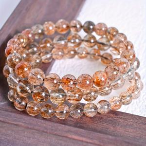 TEMU 천연 블랙 골든 슈퍼 세븐 싱글 서클 브레이슬릿, 투명 마이카 헤어 실크 골드 플래시 라운드 비즈 팔찌 - 청소년용