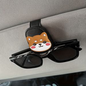 TEMU 1개 PU 가죽 자석 차량용 선바이저 안경 홀더 - 사랑스러운 코기 & 검은 고양이 디자인, 자동차 대시보드 정리함, 미끄럼 방지 안경 거치대, 여성, 소녀, 애니메이션 팬을 위한 패션 자동차 인테리어 액세서리