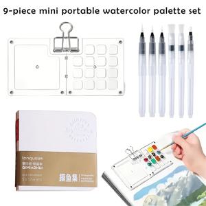 TEMU 9개 휴대용 아크릴 페인트 박스 도구 세트 (8/15칸 페인트 팔레트, 페인트 브러쉬 6개, 휴대용 드로잉 노트 & 단색 연필 팔레트 포함) - 내구성이 뛰어난 PMMA 소재, 여행 및 미술 프로젝트에 적합, 미술 용품, 여행용 미술 키트, 컴팩트 디자인