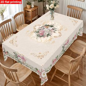 TEMU 2D 플랫 배너, 물결 가장자리 1개 봄/여름 로맨틱 빈티지 장미 데이지 패턴 원형 테이블보, 프렌치 스타일 우아한 플로럴 프린트 직사각형 테이블보, 홈 주방 테이블 세트, 실내/야외 사용, 홈 , 발렌타인데이, 어머니날, 결혼식, 생일, 기념일에 적합