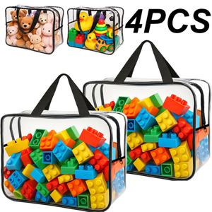 TEMU 4개입 두꺼운 투명 대용량 플라스틱 보관 가방, 튼튼한 지퍼 풀 장착, 여행용품, 의류, 빌딩 블록 및 다양한 가정용품 정리 및 보관에 적합합니다. 가정과 아파트에 필수적인 선반 바구니입니다