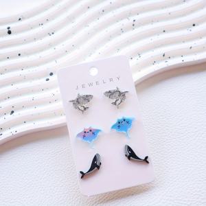 TEMU 오션 스타일 귀여운 동물 아크릴 스터드 귀걸이 세트 (3쌍) 상어, 마란타레이, 고래 귀여운 재미있는 귀걸이, 바캉스 선물 귀걸이