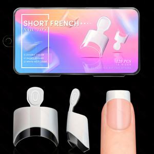 TEMU 핸들 달린 투톤 달걀 모양 네일 플레이트 120개 박스 세트. 투명 및 화이트 색상으로 구성되어 있으며 12가지 사이즈로 제공됩니다. 연마 불필요. 반 스티커 포함.