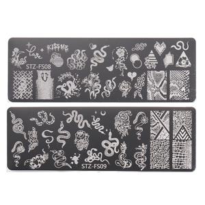 TEMU 2 스네이크 스킨 네일 아트 스탬핑 플레이트 STZ-FS08+09