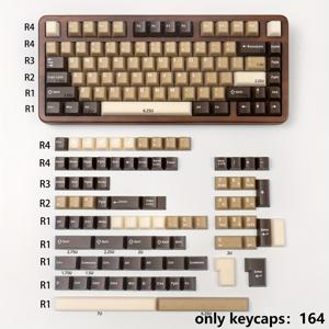 TEMU 164키 빅 리프 원단 코코넛 라떼 키캡 커피 컬러 기계식 키보드 키캡 풀 세트 PC+PBT 투톤 오리지널 공장 높이 키캡, 61/64/75/87/98/104 키보드에 적합