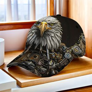 TEMU 1개 기계식 독수리 아트 프린팅 덕빌 캡, 남녀공용 통기성, 사이즈 조절 가능, 접이식 보관, 패셔너블 스트리트 패션 액세서리