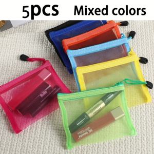 TEMU 5/10개 미니 지퍼 메시 백, 휴대용 화장품 보관 가방, 스타일리시한 여행용 정리함, 편리한 학생 문구 파우치, 투명 메시 지퍼 백